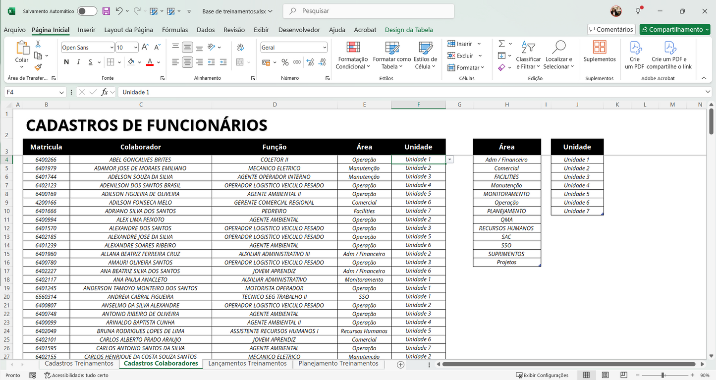 Dashboard Matriz de Treinamentos 1.2 no Power BI