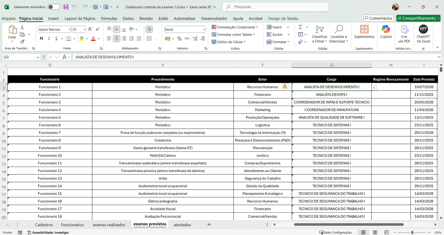 Dashboard Controle de Exames 1.0 no Power BI