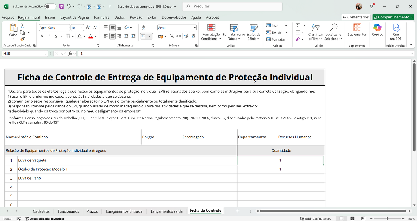 Dashboard Controle de EPIs e Compras 1.0 no Power BI