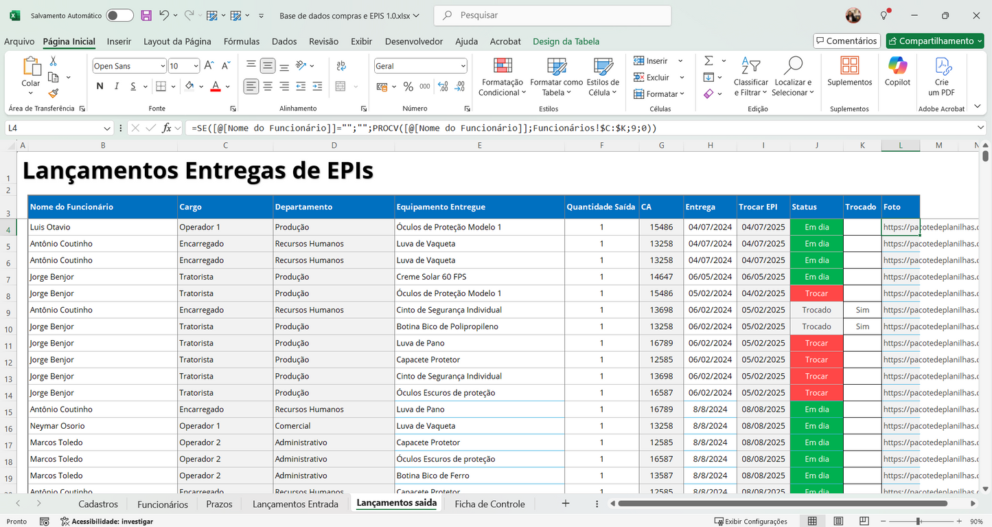 Dashboard Controle de EPIs e Compras 1.0 no Power BI