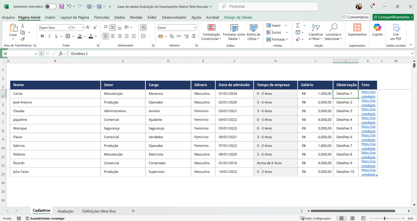 Dashboard Avaliação de Desempenho Nine Box no Power BI