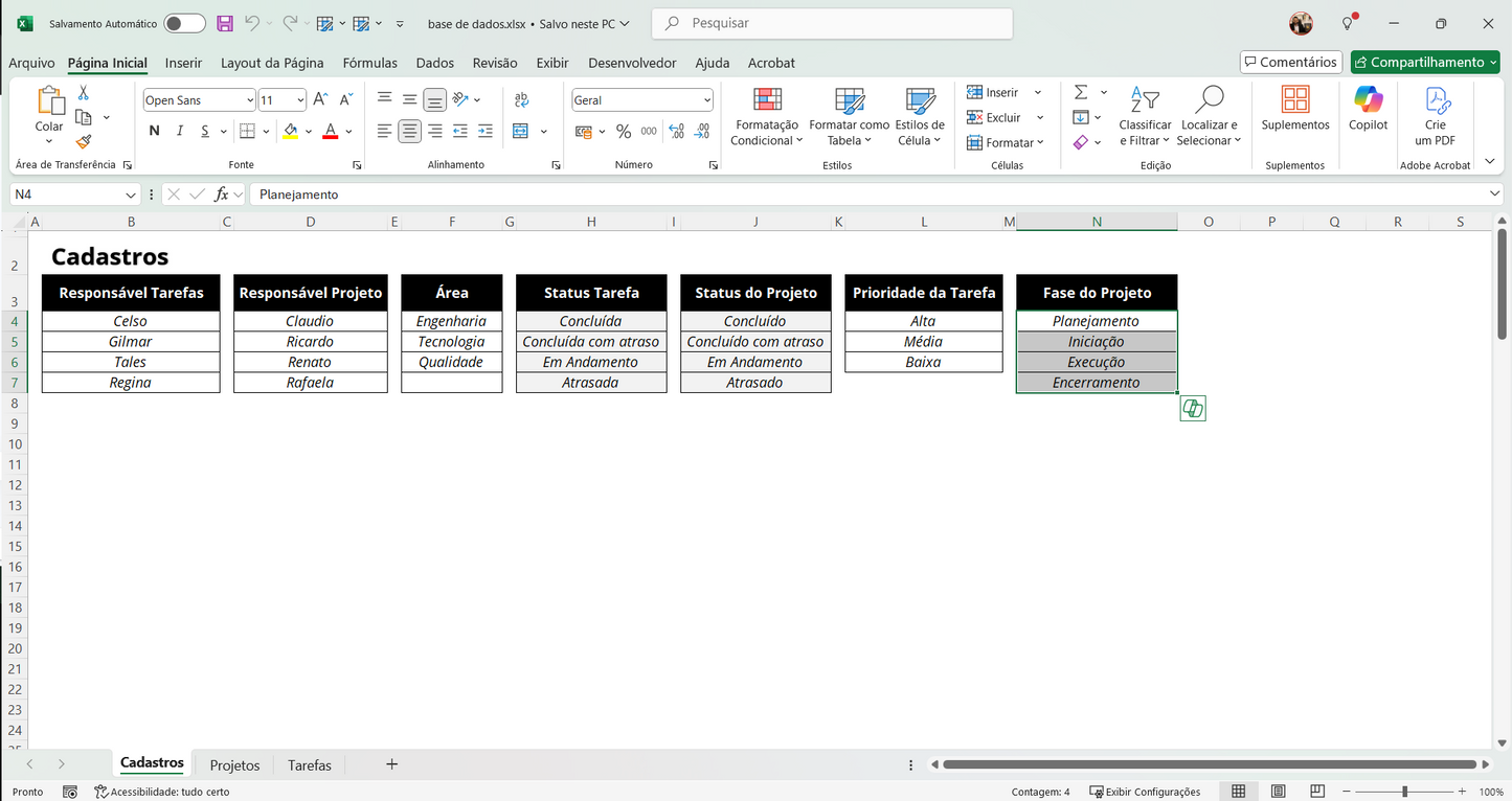 Dashboard Status Report de Projetos no Power BI