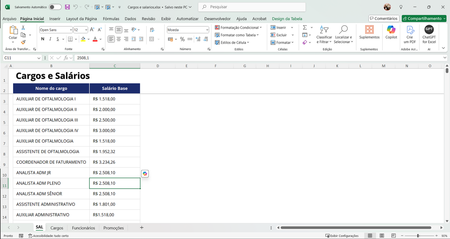 Dashboard Cargos e Salários com Plano de Carreira 1.0 no Power BI