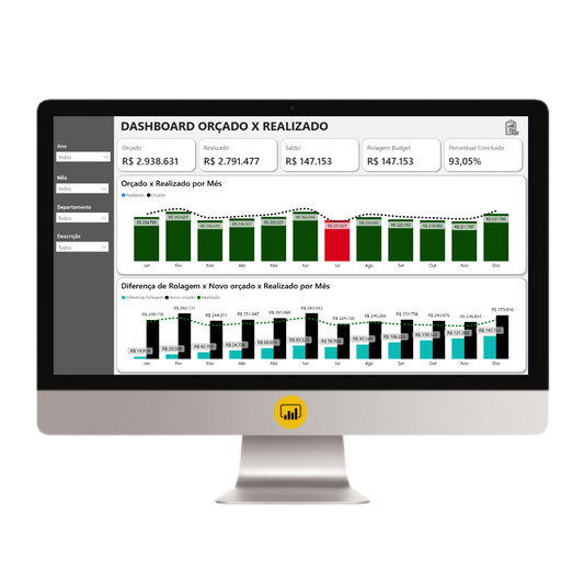 Dashboard de Orçado x Realizado 1.2 no Power BI