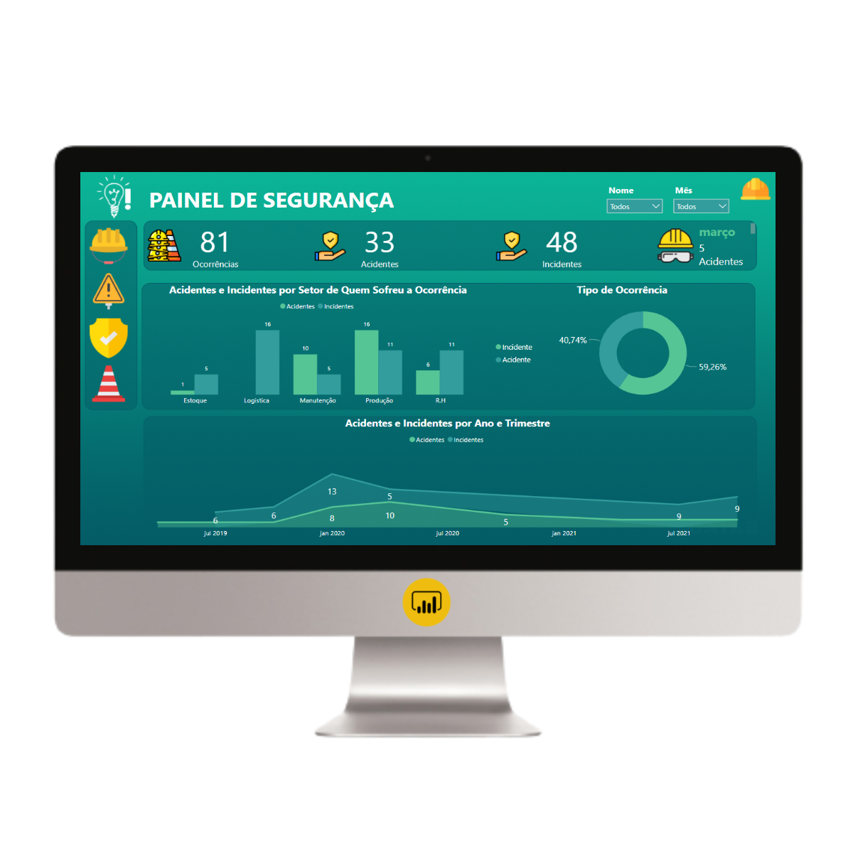 Dashboard Controle de Acidentes 1.0 no Power BI – Gestão de SST e Ocorrências