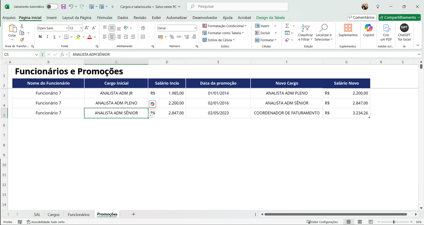 Dashboard Cargos e Salários com Plano de Carreira 1.0 no Power BI