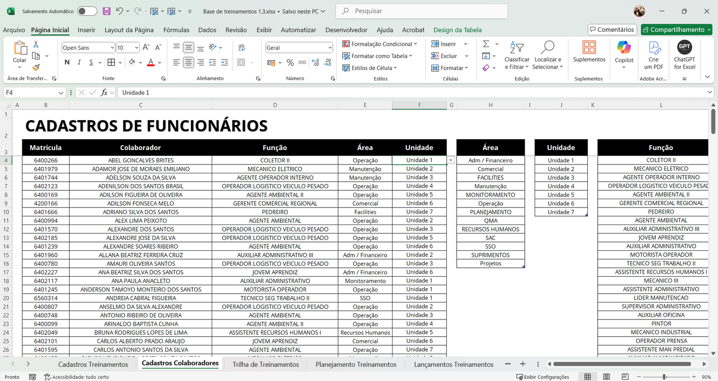 Dashboard Matriz de Treinamentos 1.3 – Power BI