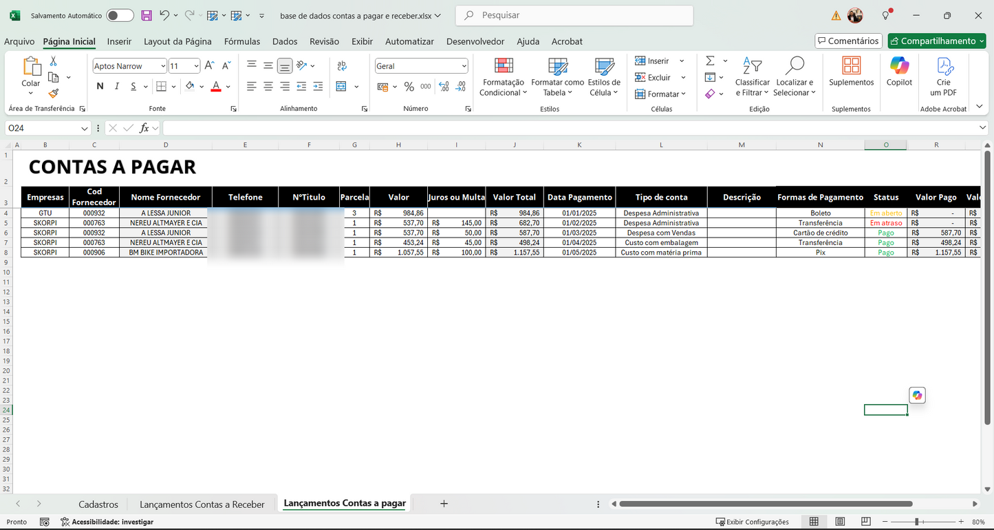 Dashboard Contas a Pagar e contas a Receber no Power BI 1.0