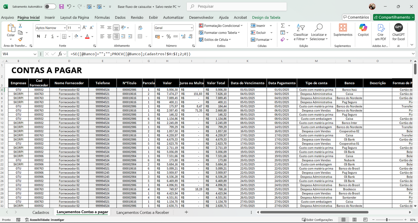 Dashboard Fluxo de Caixa 1.0 no Power BI