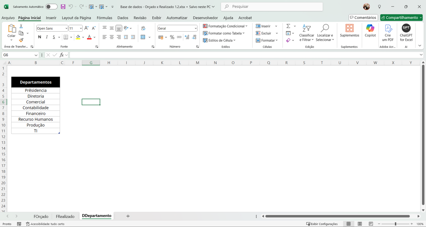 Dashboard de Orçado x Realizado 1.2 no Power BI