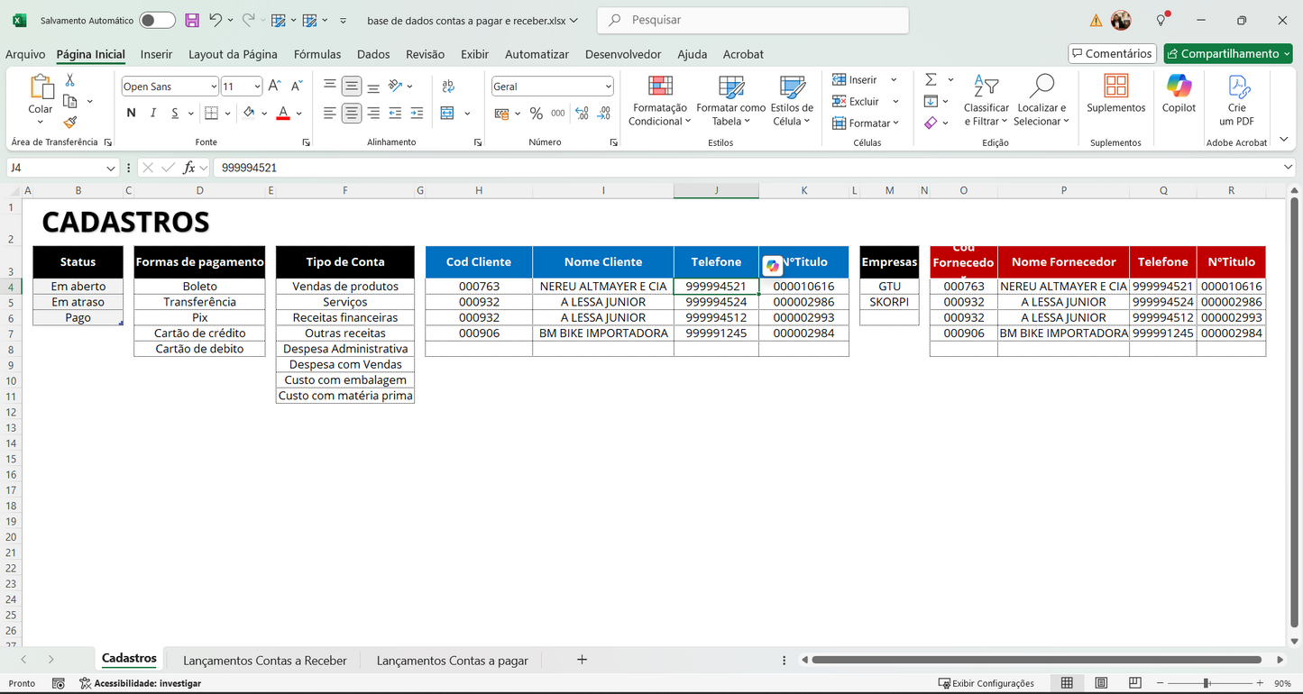 Dashboard Contas a Pagar e contas a Receber no Power BI 1.0